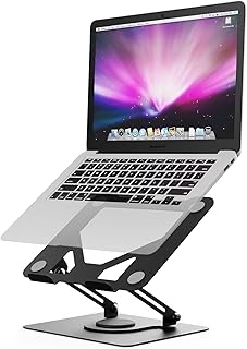 Support Ordinateur Portable Ergonomique Rotatif 360°, GRIFEMA GB1050 - Support PC Portable Réglable en Hauteur, Pliable, Ventilé, Compatible MacBook Air/Pro, Dell, et Laptops 11-17 Pouces - Noir