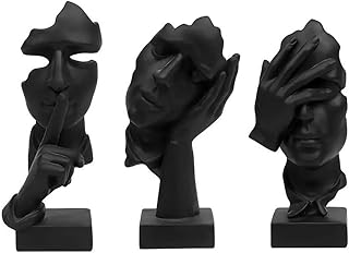 Statue de penseur 3 pièces, Le Silence est en Or Figurine d’Art Abstrait, Sculptures en résine de Maison Moderne Objets décoratifs Décor pour Bureau à Domicile Étagère Bureau (Noir)