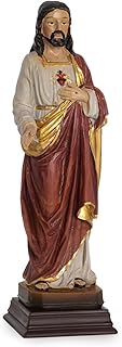 Moritz Statue de Jésus-Christ 22 cm – Figurine de saint peinte à la main avec cœur sacré – Décoration chrétienne en résine pour autel et salle de prière